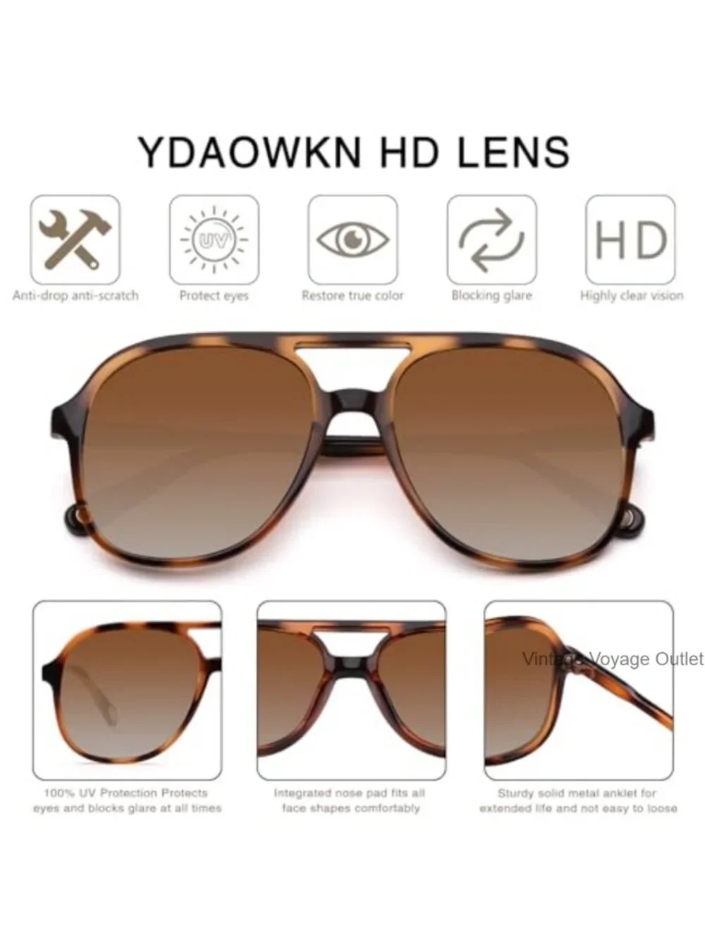 Retro Double Bridge Square Aviator Sunglasses UV400 Protection 3 Pack